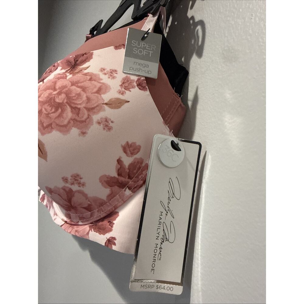 NWT Marilyn Monroe 3 Pack Laser Mega Push Up Bras 36C Black Pink Floral Soft - Picture 3 of 5